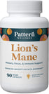 Pattern Wellness Lion's Mane Supplement - Brain Health SuperFood Mushroom - Cognitive & Cell Support - 90 Vegan Capsules