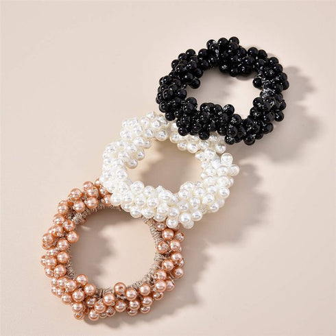Ruihfas 3Pcs Fashion Korean Hair Scrunchies Accessories Beaded Elastic Hair Ties for Women Girls