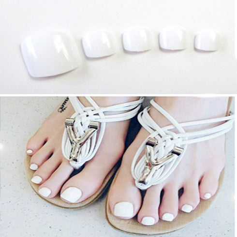 Sethexy Solid Color Glossy False Toe Nails, Bright Fashion Square Short Full Cover, 24PCS Fake ToeNails for Women