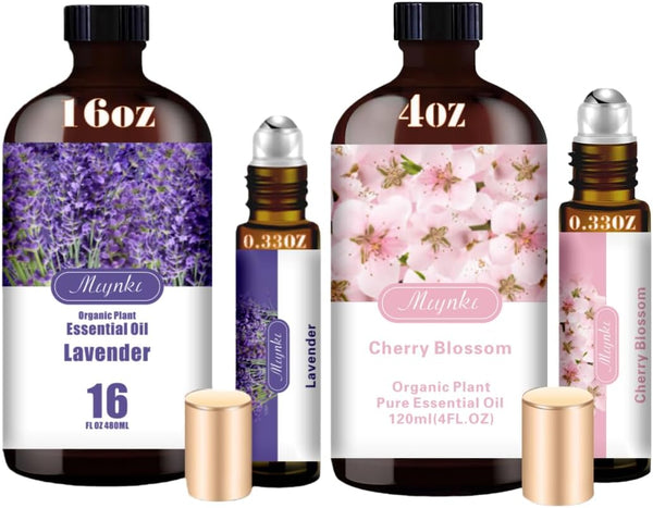 Lavender & Cherry Blossom Essential Oils Set, 16oz & 4oz Pure Natural