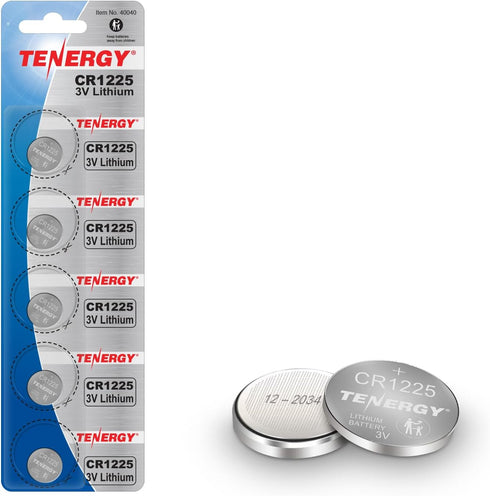 Tenergy 3 Volt Battery CR1225, Button Cell Batteries, Ideal for Thermometers, Key Fobs,