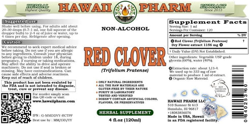 Hawaii Pharm Red Clover Alcohol-Free Liquid Extract, Flower Glycerite Herbal Supplement, 2 fl.oz