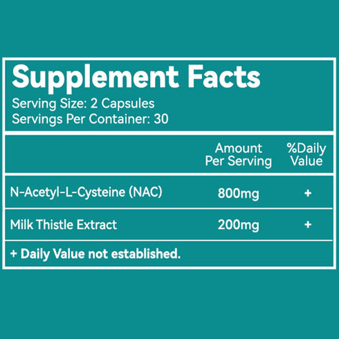 NAC Supplement N-Acetyl Cysteine 800mg, with Milk Thistle 200mg, Non-GMO, Gluten Free - 60 Capsules