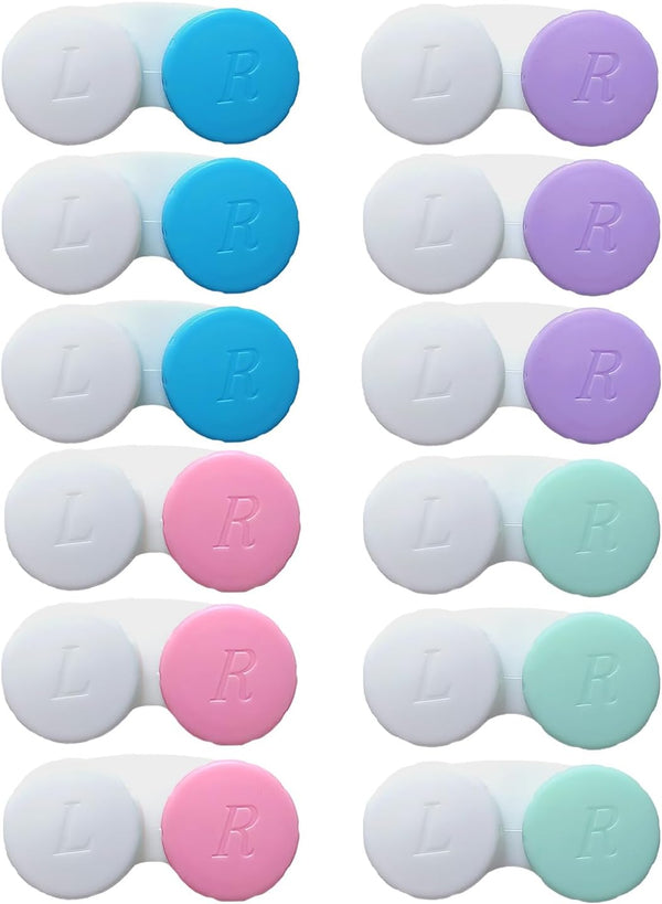 12 Pack Contact Lens Case Holder Box Soak Storage Kit (Assorted Color)