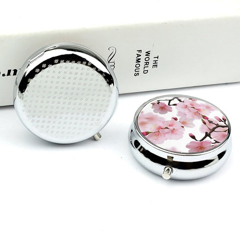 JEKYQ 3 Pillbox Pill Box Pill Case for Woman Weekly Pill Organizer with Compartments Cherry Japanese Cherry Blossom
