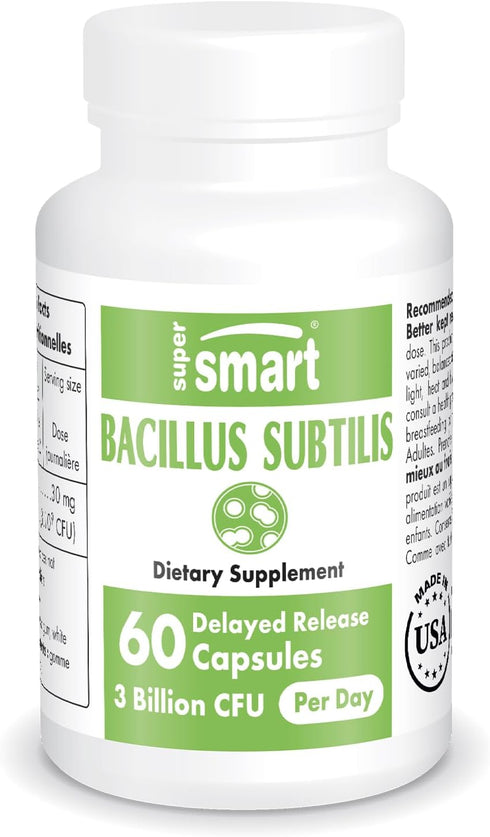 Supersmart - Bacillus Subtilis, 3 Billion CFU per Day, High Potency Probiotic Supplement, 60 DR Capsules