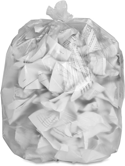 50 Small to Medium 24" x 24" Clear Garbage Bags, 7-10 Gallon Commercial Trash Can Liners, Bulk Plastic