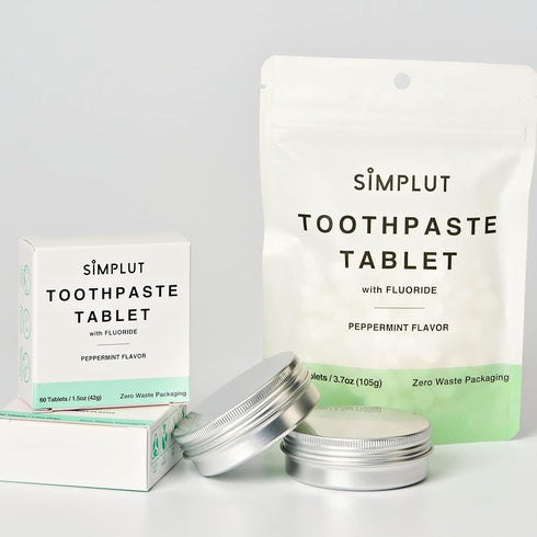 Chewable Toothpaste Tablets with Fluoride, 60 Pack, Eco Friendly Vegan Dental Tabs for Brushing