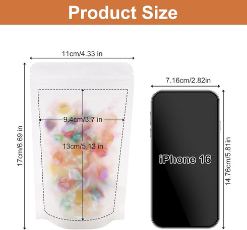 SumDirect 50Pcs Matte Frosted Zipper Resealable Stand Up Drink Bags, 4.3x6.7inches - Snack Food Tea Packing Drinking