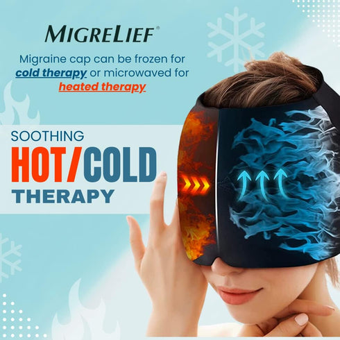 Migrelief Migraine Relief Cap - Black Ice Cap for Migraines and Headaches with 360 Degree Coverage - One Size