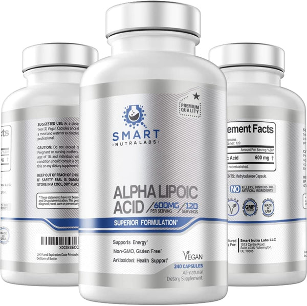 Alpha Lipoic Acid 600mg, 240 Vegan Capsules - Gluten Free, Pure Non-GMO ALA for Energy & Antioxidant