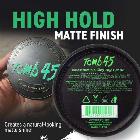 Tomb 45 Indestructible Hair Clay, High Strong Hold with Matte Finish Hair Styling Product