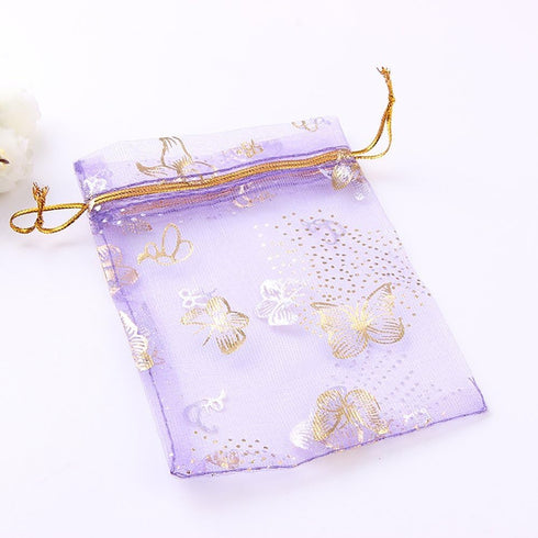 Wholesale 100PCS Organza Bag Butterfly Design Wedding Pouches Jewelry Packaging Bags (3.5x4.5 Light Purple, 9x12cm)