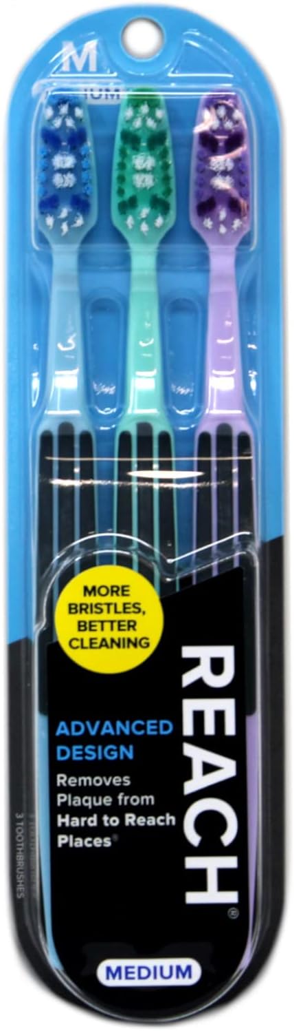 Reach 3 Count (Pack 2) 6 18087 Advanced Design Medium Toothbrushes, Colors May Vary, of Total Toothbrushes