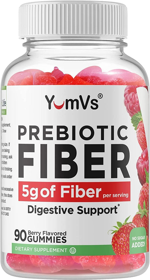 YUM-V'S Prebiotic Fiber Gummies for Adults & Kids, 5g Digestive Aid, Keto Friendly, No Sugar Added (90 Count, Pack of 2)