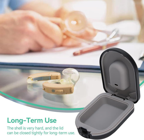 Waterproof Behind-the-Ear Hearing Aid Case, Portable Drop Resistant Storage Box for Hearing Aids, 6.5 x 5 x 2.5cm