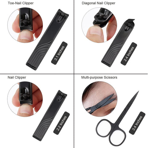 ZIZZON Travel Mini Manicure Set, 10 in 1 Stainless Steel Nail Clipper Grooming Kit with Case (Black/Yellow)