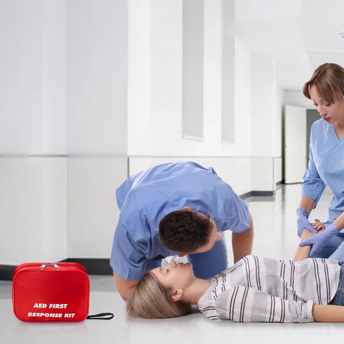 AED First Kit with CPR, Gloves, Razor, Scissors, Gauze Pads, Cleansing Wipes for Training