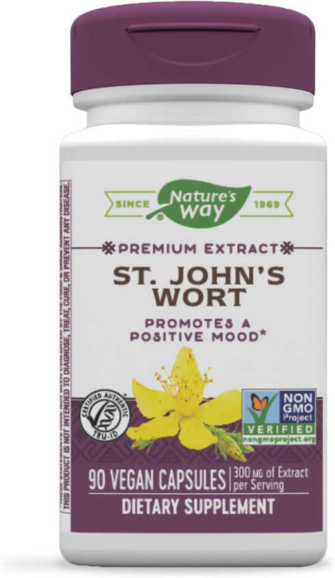 Nature’s Way St. John’s Wort Premium Extract, 90 Capsules, Promotes a Positive Outlook, Non-GMO & Vegan