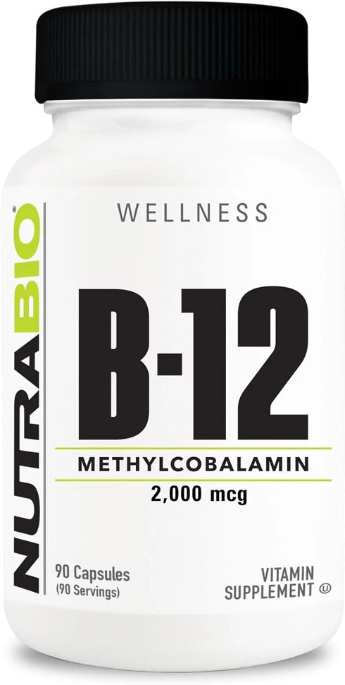 NutraBio Methyl B-12 Vitamin Supplement, 2000mcg - 90 Vegetable Capsules for Cellular Health and Wellness