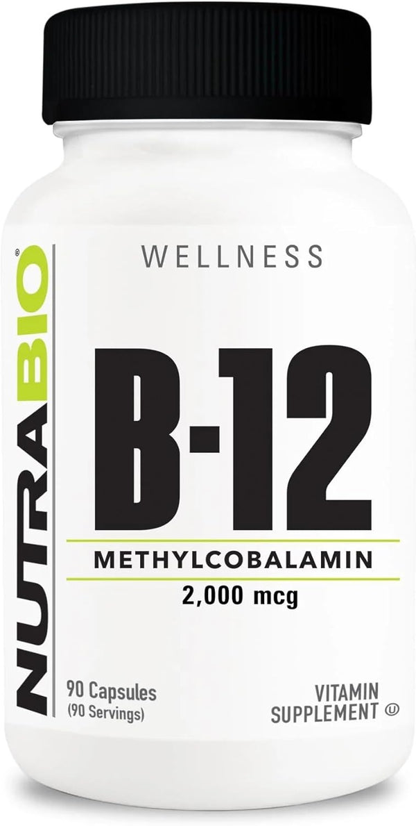 NutraBio Methyl B-12 Vitamin Supplement, 2000mcg - 90 Vegetable Capsules for Cellular Health and Wellness