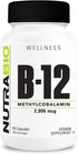 NutraBio Methyl B-12 Vitamin Supplement, 2000mcg - 90 Vegetable Capsules for Cellular Health and Wellness