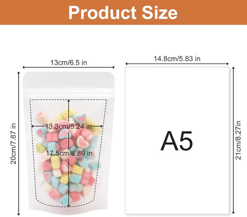 SumDirect 50Pcs 5x8 inches Matte Frosted Zipper Resealable Stand Up Drink Bags, Snack Food Packing