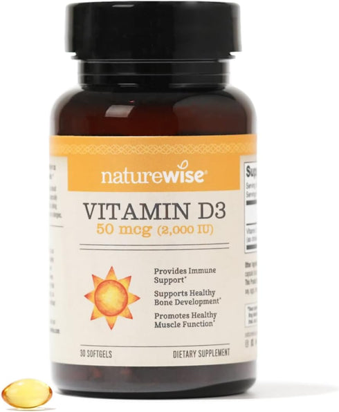 NatureWise Vitamin D3 2000iu (50 mcg), 30 Count Mini Softgel, Immune Support, Non-GMO, Gluten Free in Cold-Pressed