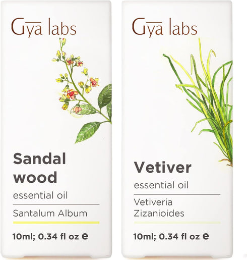 Sandalwood Essential Oils for Diffuser & Vetiver Essential Oil for Skin Set
