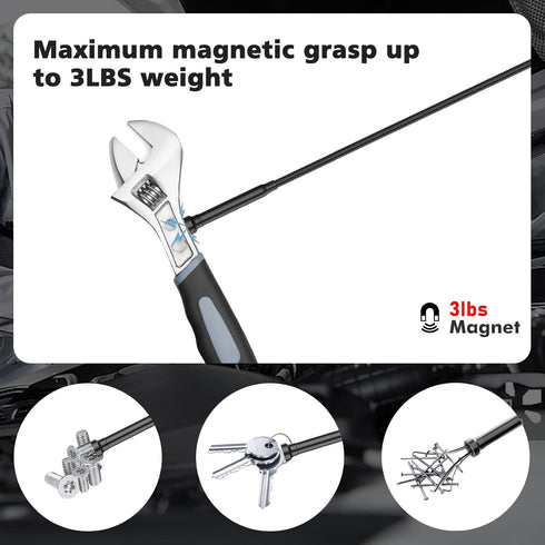 28.34in Grabber Tool, Magnetic Four-Claw Picker with LED Light for Home Sink/Drain, Flexible Reaching Tool