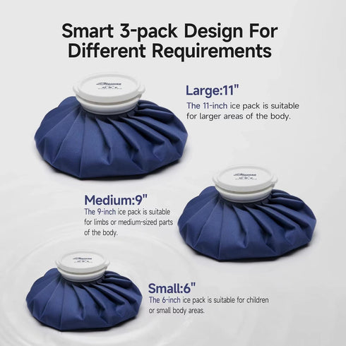 Ice Packs for Injuries, Reusable Ice Cold Pack, Hot Water Bag for Therapy and Pain Relief, 3 Sizes (6"/9"/11")