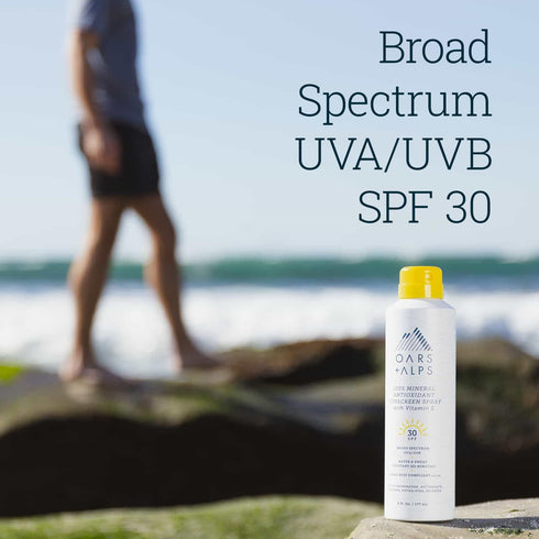 Oars + Alps Mineral SPF 30 Sunscreen Spray, Infused with Vitamin E, Water and Sweat Resistant, 6 Oz