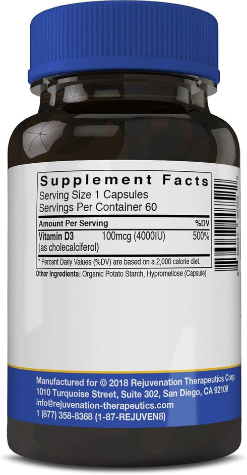 Vitamin D3 4000IU - Supports Bone Health (60 Vegan Capsules)
