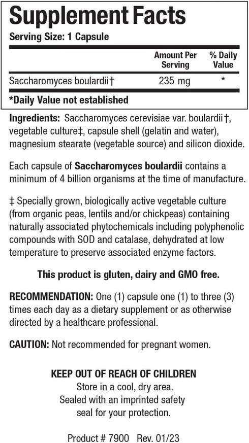 Biotics Saccharomyces boulardii Probiotic Supplement. Benefits Microbial Balance. Dairy-Free, Temperature-Stable, Supports GI Health, Supports Healthy Immune and Pathway Responses, 60 Caps