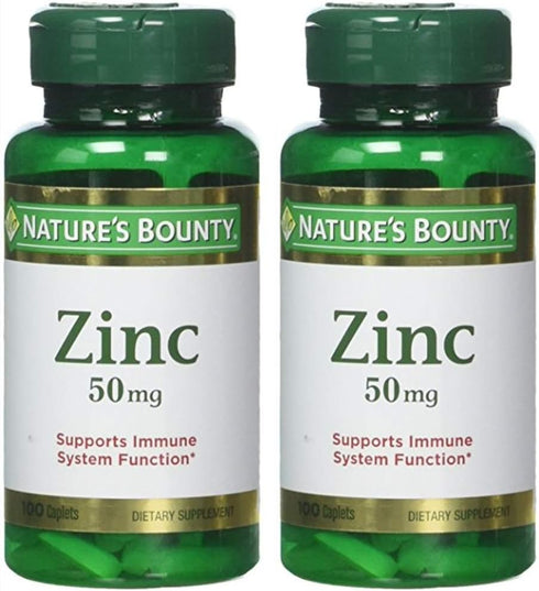 Nature's Bounty Zinc 50 mg Caplets, 100 Count, Pack of 2