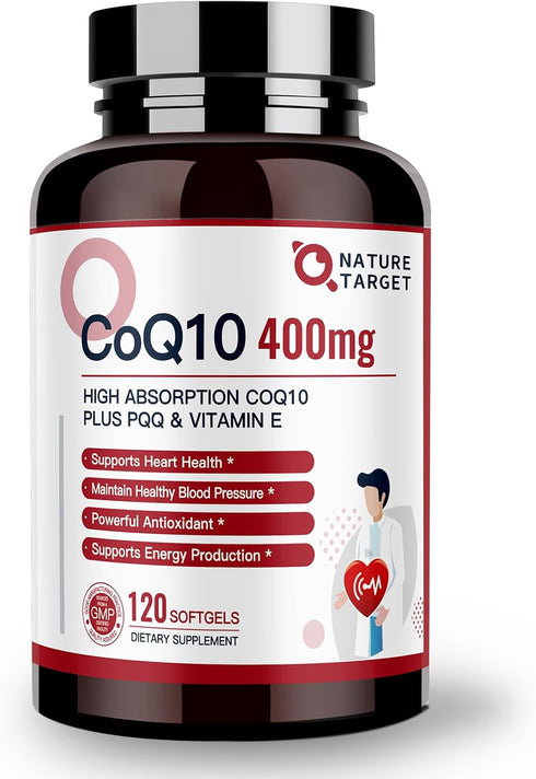 NATURE TARGET CoQ10-400mg Plus PQQ, Vitamin E & Organic Olive Oil, 120 Servings