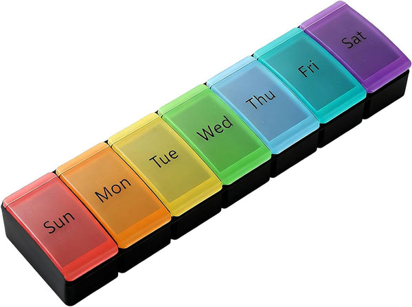 Wopanxye Weekly Pill Organizer, 7 Days Portable Travel Pill Box, 7-Compartment Medicine Planner