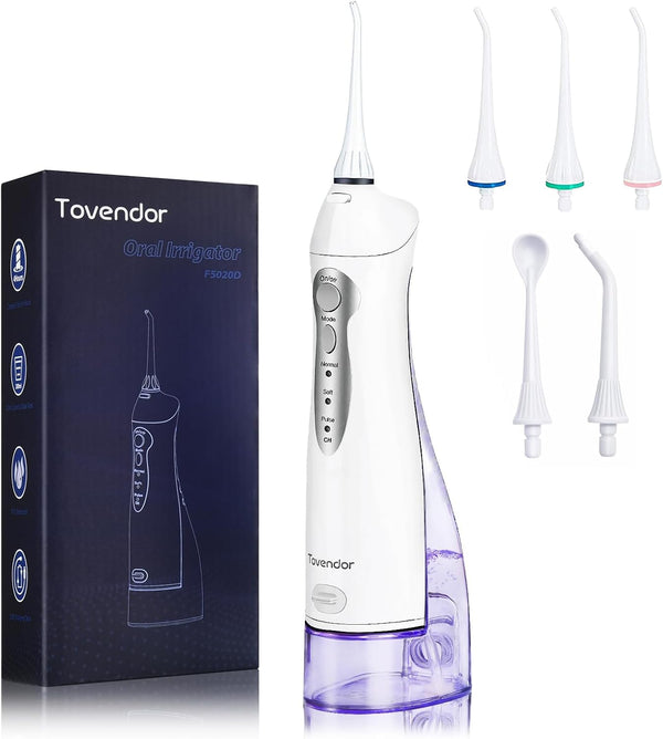 TOVENDOR Electric Water Flosser, Cordless Dental Oral Irrigator, 3 Modes, 5 Tips for Family Hygiene