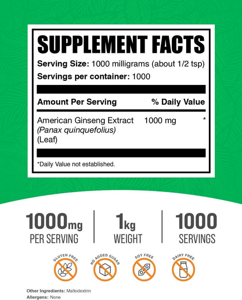 BulkSupplements.com American Ginseng Extract Powder - Ginseng Supplement, 1000mg per Serving, 1kg (2.2 lbs)