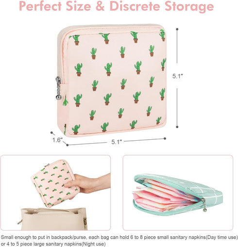 2 Pack Period Bag for Teen Aged Girls, Sanitary Napkin Storage Bag, Functional Waterproof Sanitary Pads Bags for Panty Liners, Tampons, Menstrual Cups Pouches, Sanitary Pads Organizer with Zipper