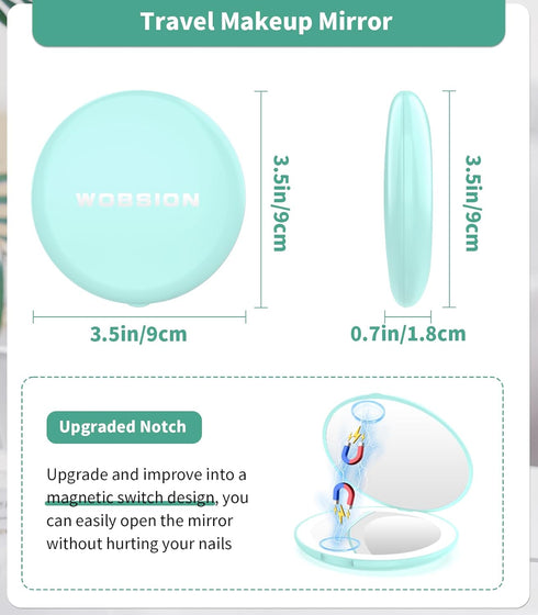 WOBSION LED Lighted Travel Makeup Mirror, 1x/10x Magnification, Compact and Portable, 3.5 inch Illuminated