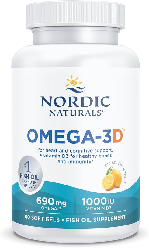Nordic Naturals Omega-3D, 60 Soft Gels, Lemon Flavor, 690 mg Omega-3 + 1000 IU Vitamin D3