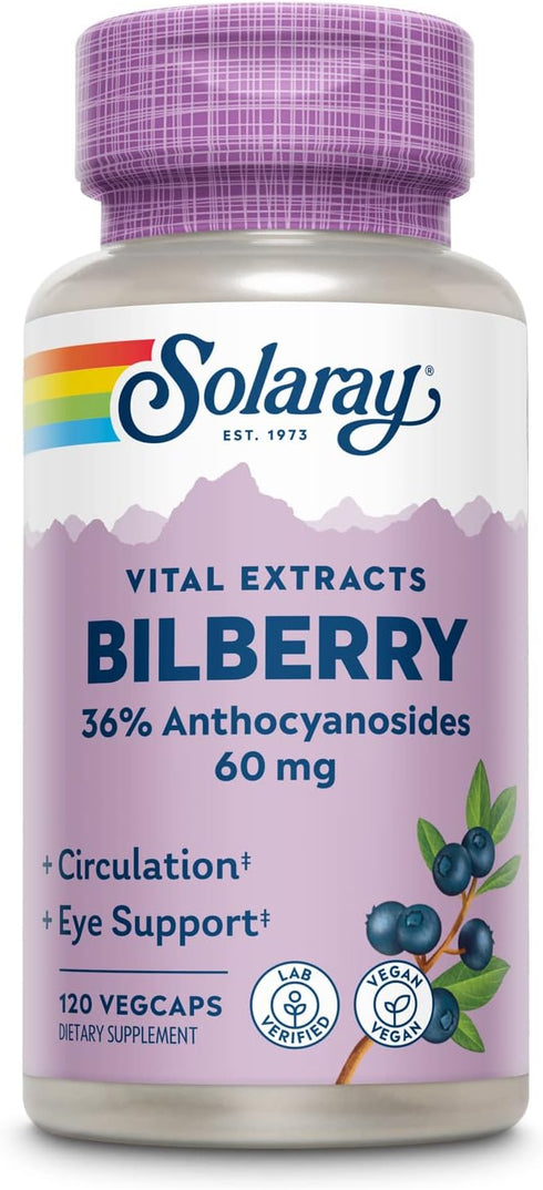 Solaray Bilberry Berry Extract 60 mg Per Capsule, 120 VegCaps for Healthy Vision & Circulation Support