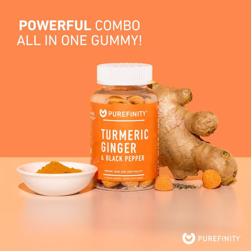 Turmeric Ginger & Black Pepper Gummies for Joint Health, Delicious Peach Flavor, Gluten Free, Vegan, 60 Gummies.