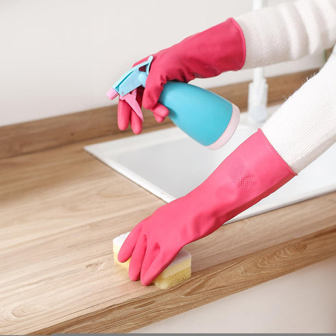Bamllum Rubber Cleaning Gloves for Kitchen, 4 Pairs Reusable Dishwashing Gloves, Waterproof & Flexible