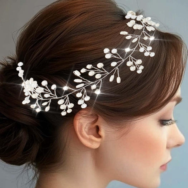 Wedding Bride Hair Accessories, Bridal Headpiece Pearl Hair Vine for Women (19.7in) (A-Silver)