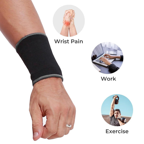 NeoTech Care Wrist Band Support Sleeve - Elastic Compression Brace for Tennis, Gym, Sport, Tendonitis (Black Color,