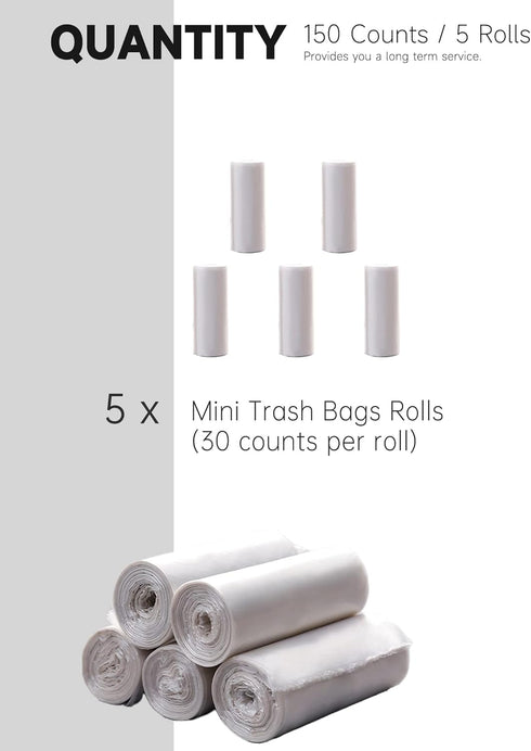 150 Counts / 5 Rolls Mini Trash Bags for Mini Trash Can, 0.5 Gal, Fit 2 Liter or Less