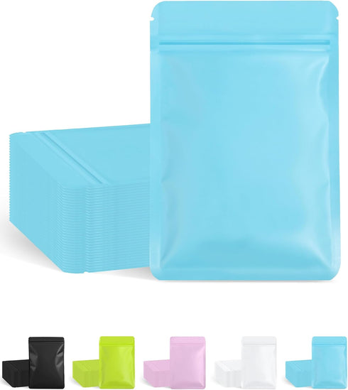 100 Pack Resealable Packaging Bags, Double-Sided Color Smell Proof Bags for Food Storage, Flat Bags (Blue, 2.7" x 3.8")