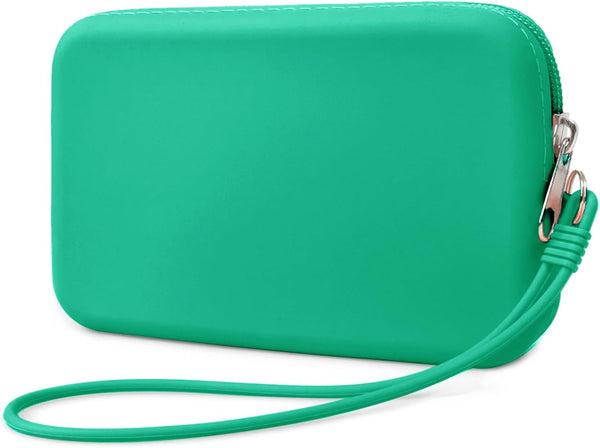 Silicone Small Makeup Bag Pouch, Cute Portable Travel Toiletry Bag Waterproof Mini Zipper Clutch Organizer (Small Green)